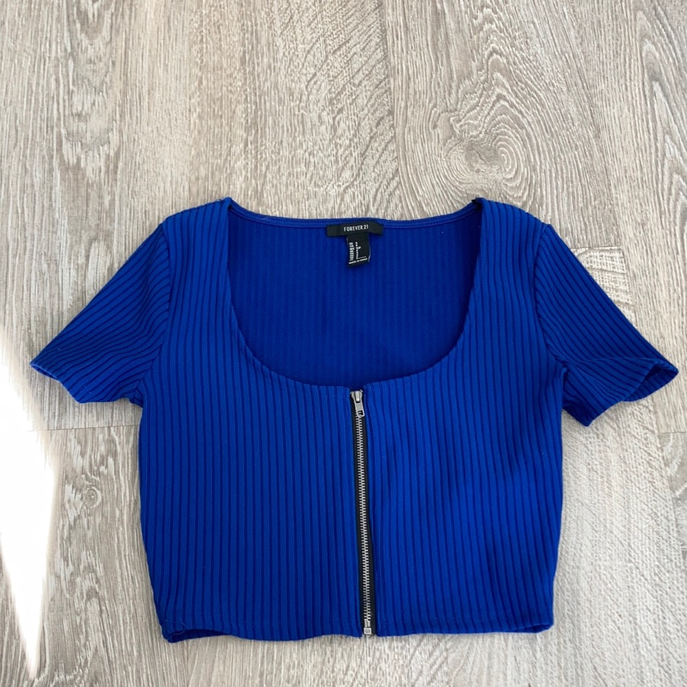 Blue zipper crop top